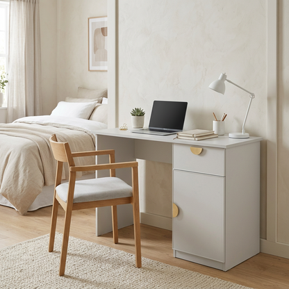 COPENHAGEN DESK - WHITE - SLIM - HALF MOON BRASS