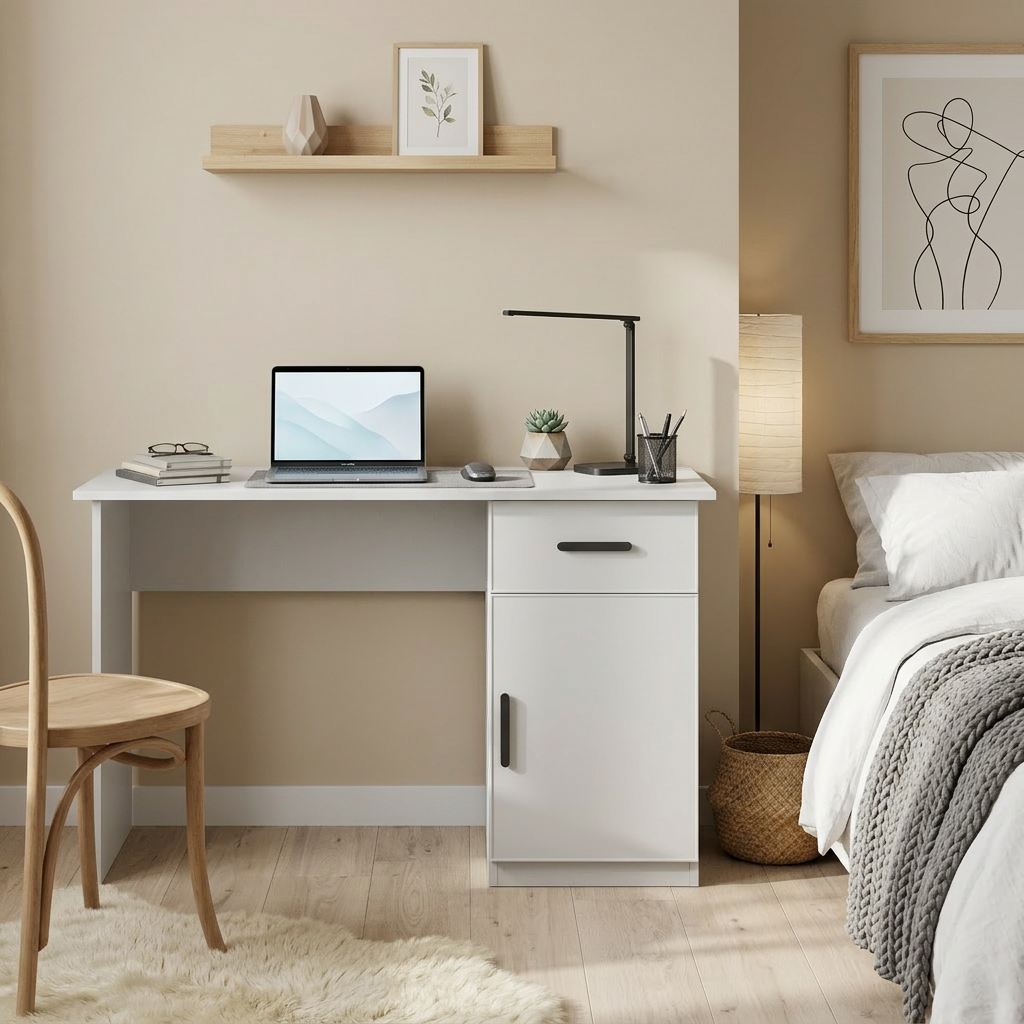 COPENHAGEN DESK - WHITE - SLIM - OVAL BLACK