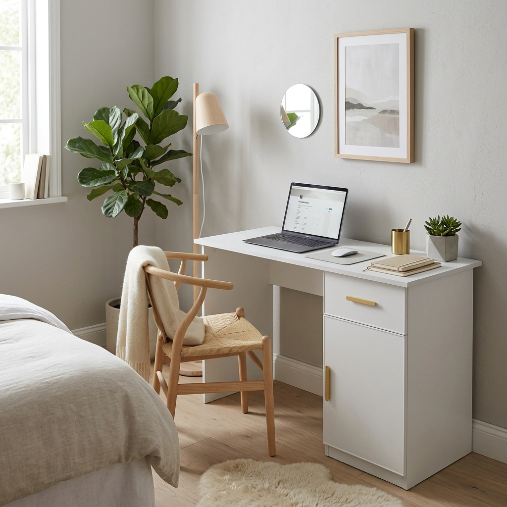 COPENHAGEN DESK - WHITE - SLIM - OVAL BRASS