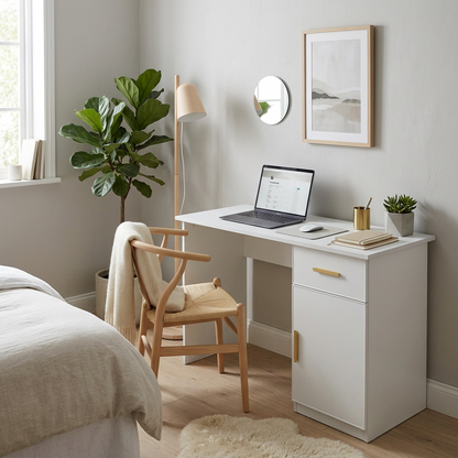 COPENHAGEN DESK - WHITE - SLIM - OVAL BRASS