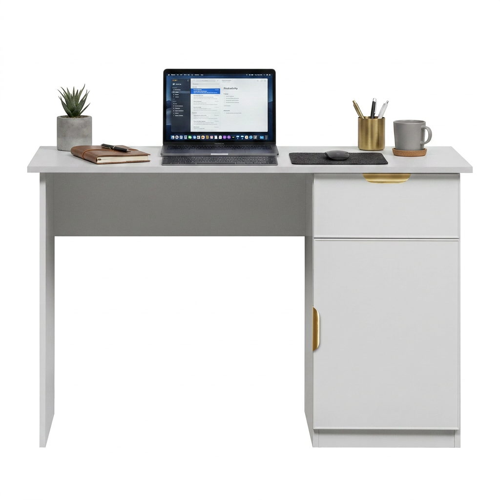 COPENHAGEN DESK - WHITE - SLIM - PULL BRASS