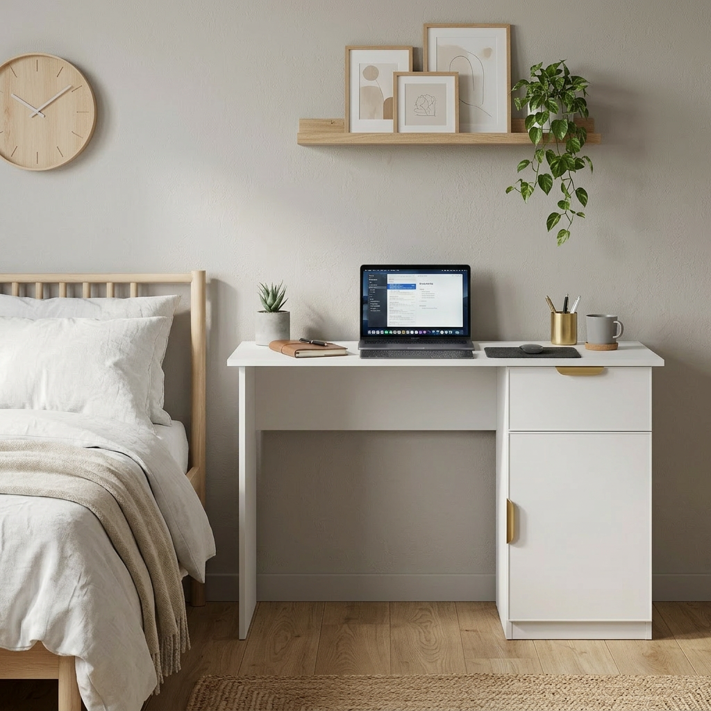 COPENHAGEN DESK - WHITE - SLIM - PULL BRASS