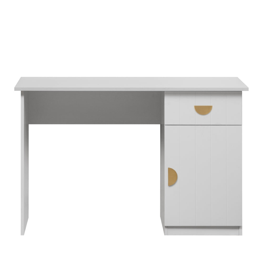 COPENHAGEN DESK - WHITE - VJ PANEL - HALF MOON BRASS