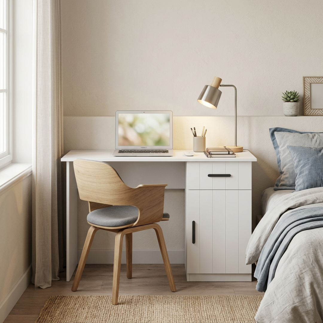 COPENHAGEN DESK - WHITE - VJ PANEL - OVAL BLACK