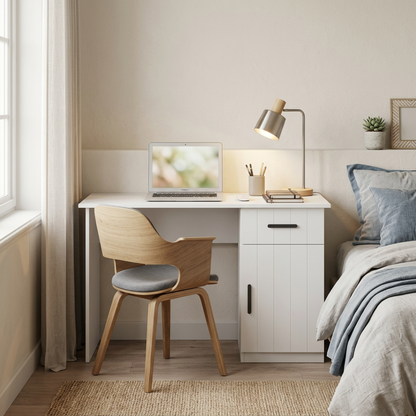 COPENHAGEN DESK - WHITE - VJ PANEL - OVAL BLACK