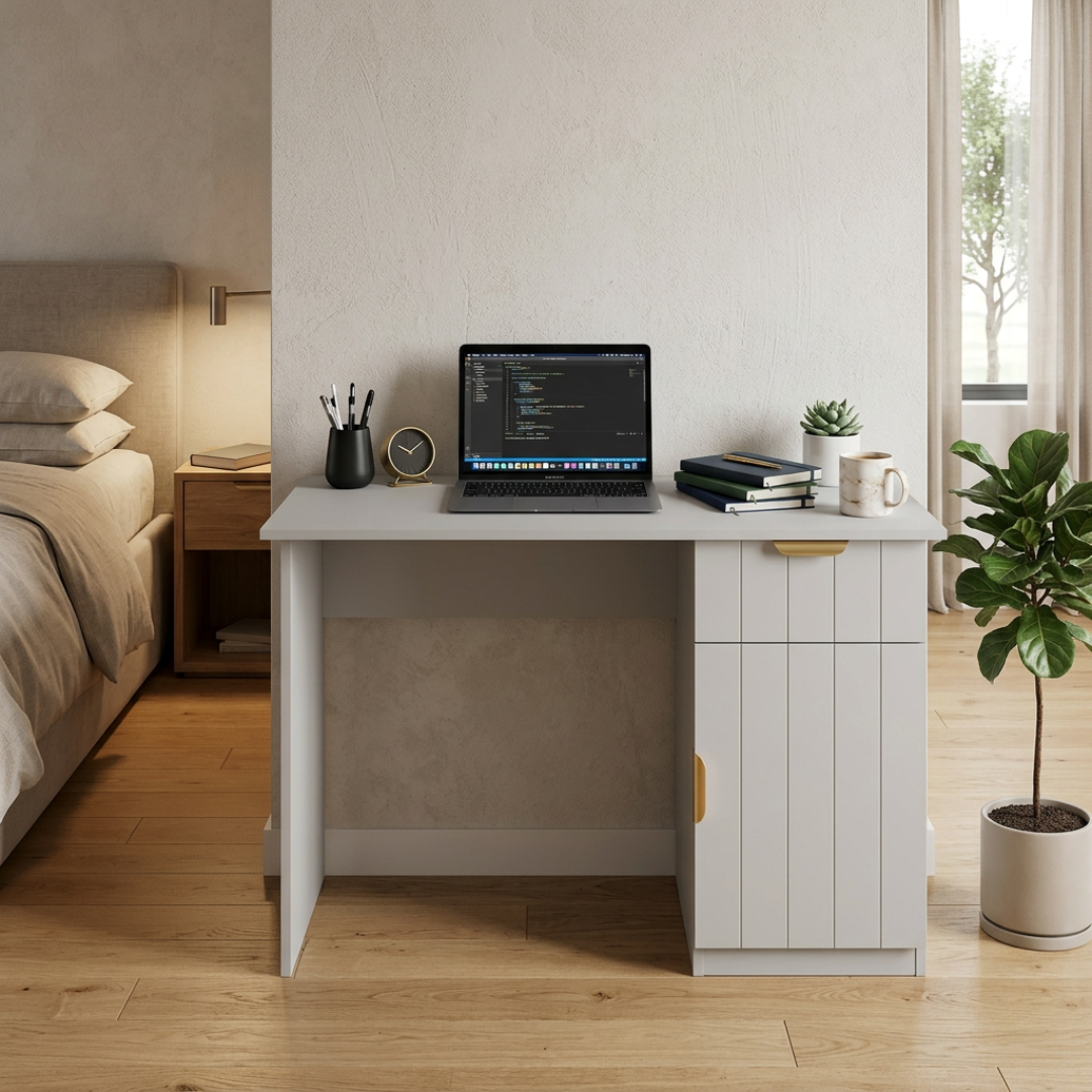 COPENHAGEN DESK - WHITE - VJ PANEL - PULL BRASS