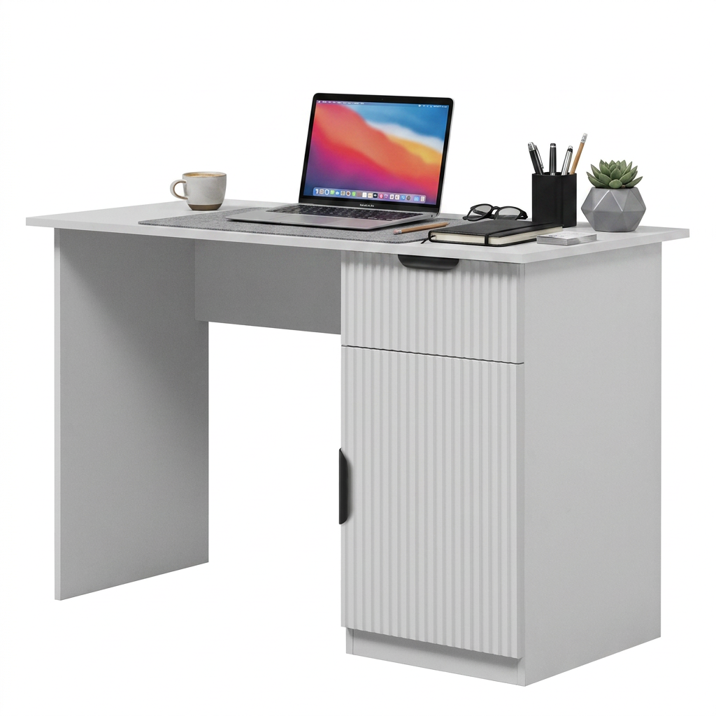COPENHAGEN DESK - WHITE - FLUTED - PULL BLACK
