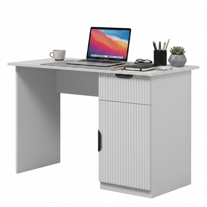 COPENHAGEN DESK - WHITE - FLUTED - PULL BLACK