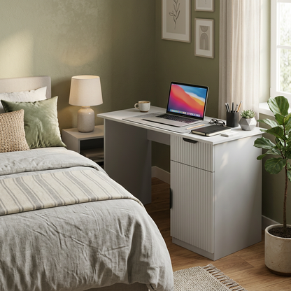 COPENHAGEN DESK - WHITE - FLUTED - PULL BLACK