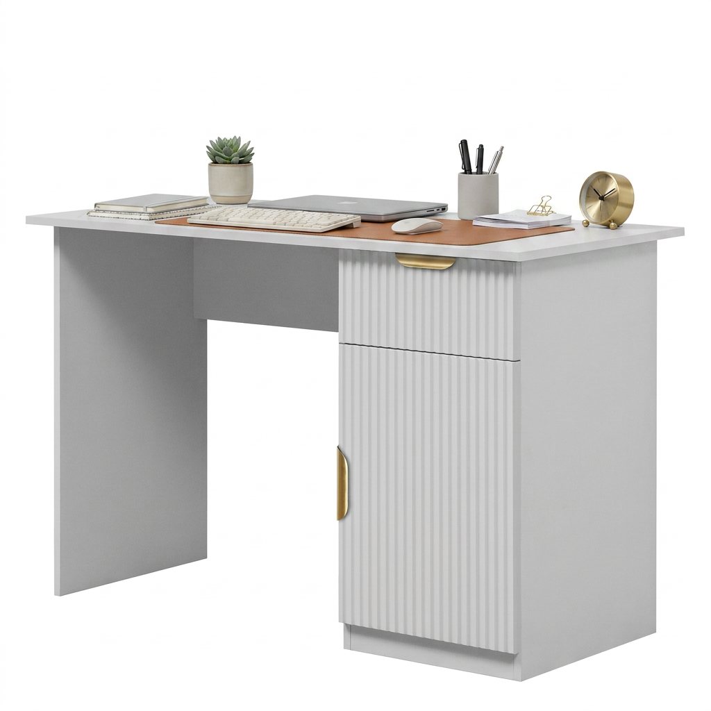 COPENHAGEN DESK - WHITE - FLUTED - PULL BRASS