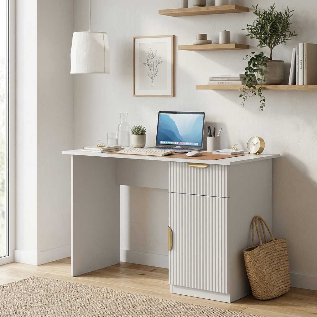 COPENHAGEN DESK - WHITE - FLUTED - PULL BRASS