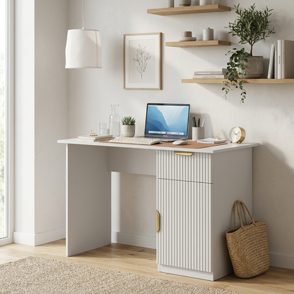 COPENHAGEN DESK - WHITE - FLUTED - PULL BRASS