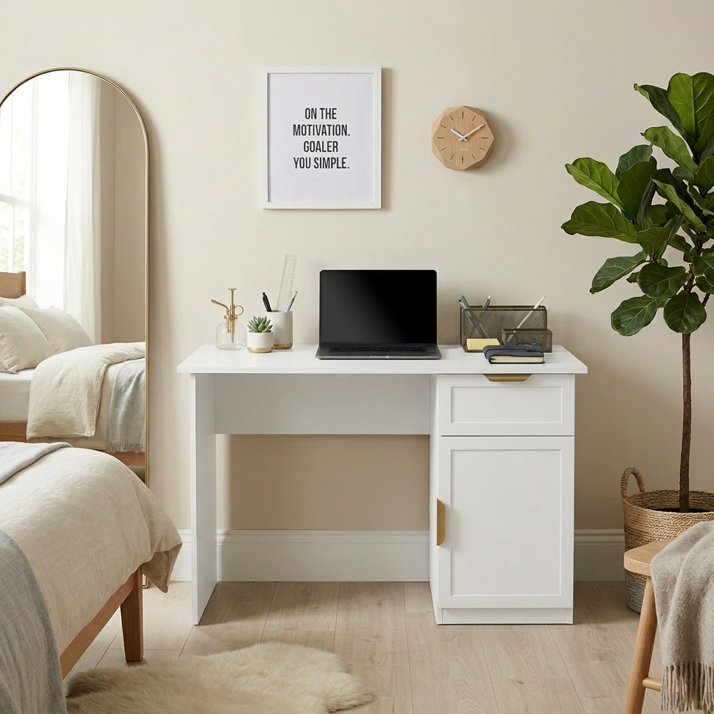 COPENHAGEN DESK - WHITE - HAMPTON - PULL BRASS