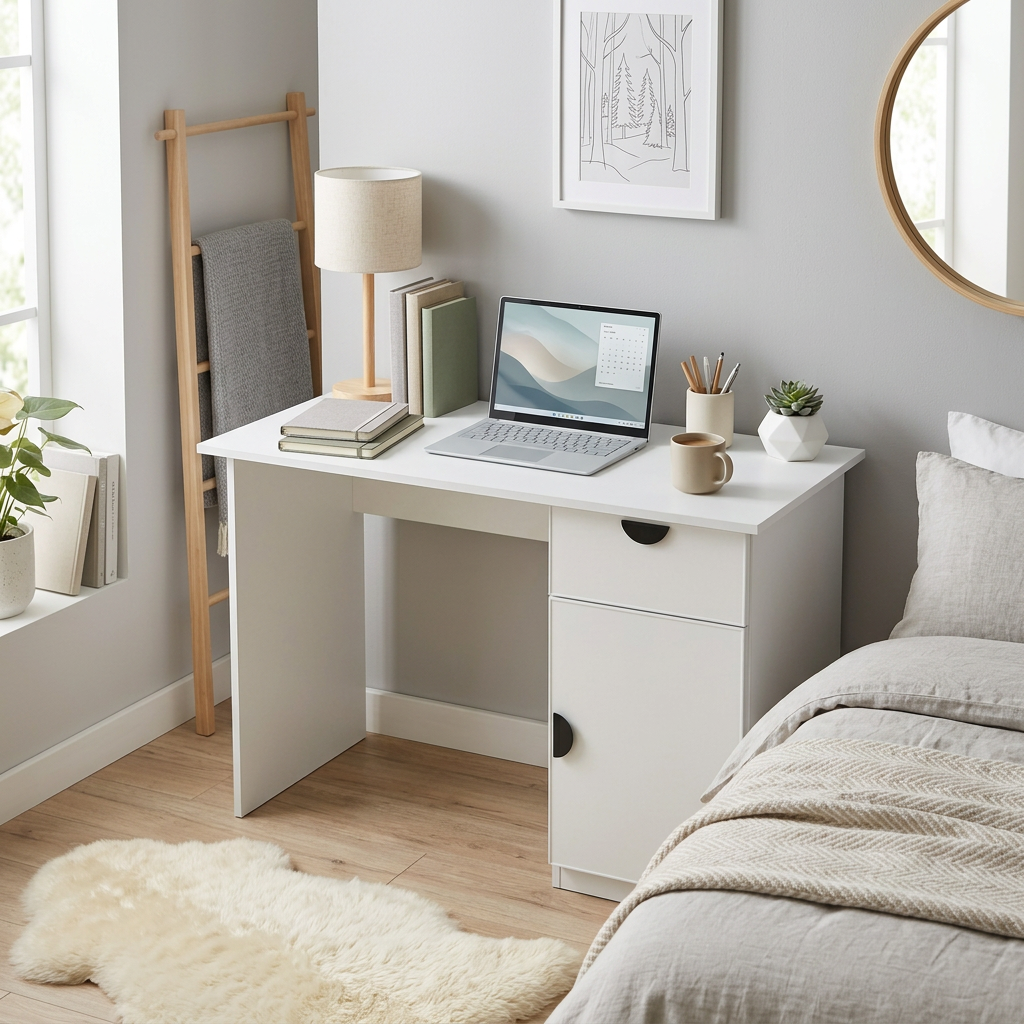COPENHAGEN DESK - WHITE - SLIM - HALF MOON BLACK