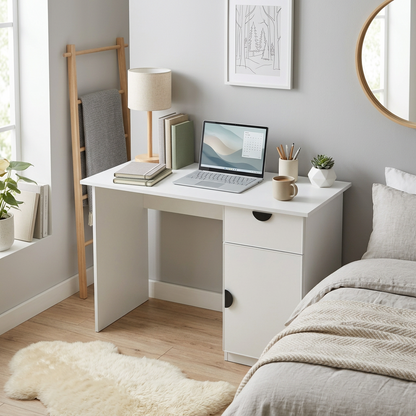 COPENHAGEN DESK - WHITE - SLIM - HALF MOON BLACK