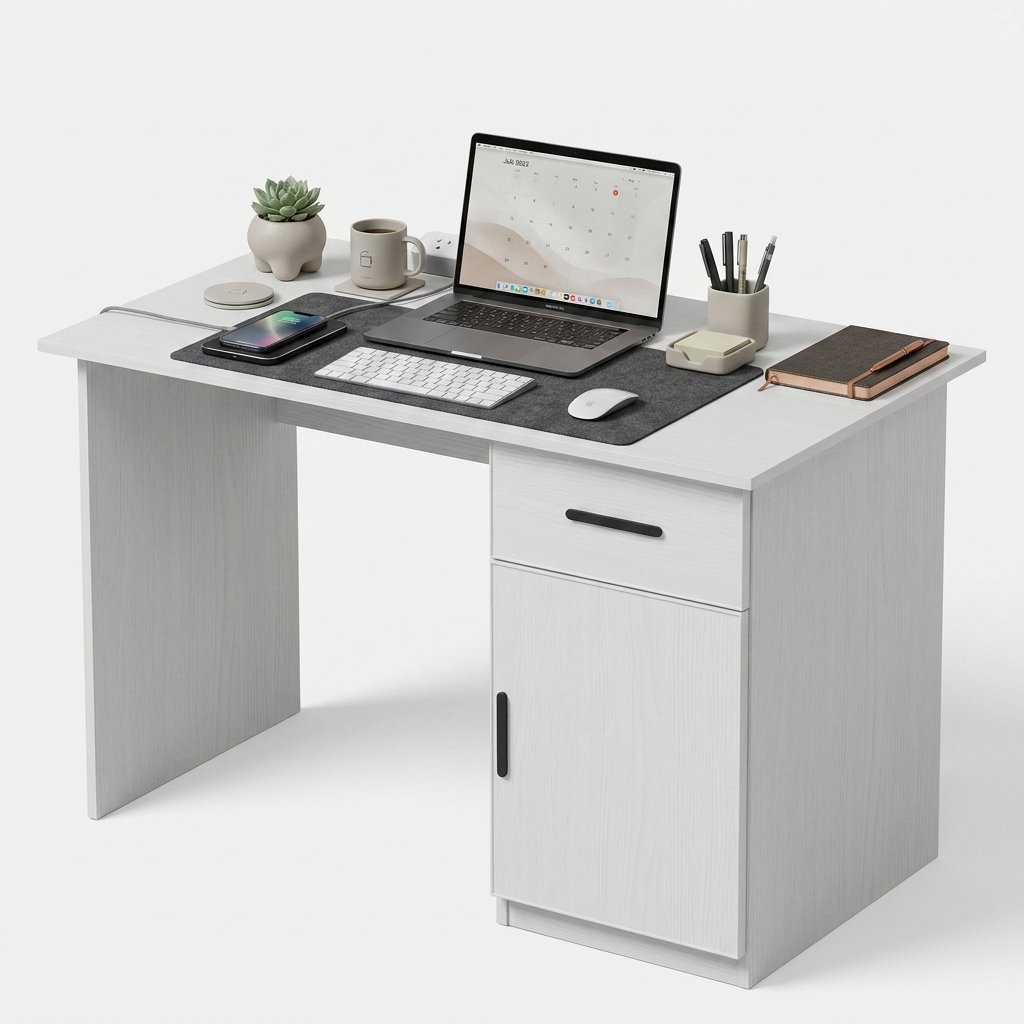 COPENHAGEN DESK - WHITE - SLIM - OVAL BLACK