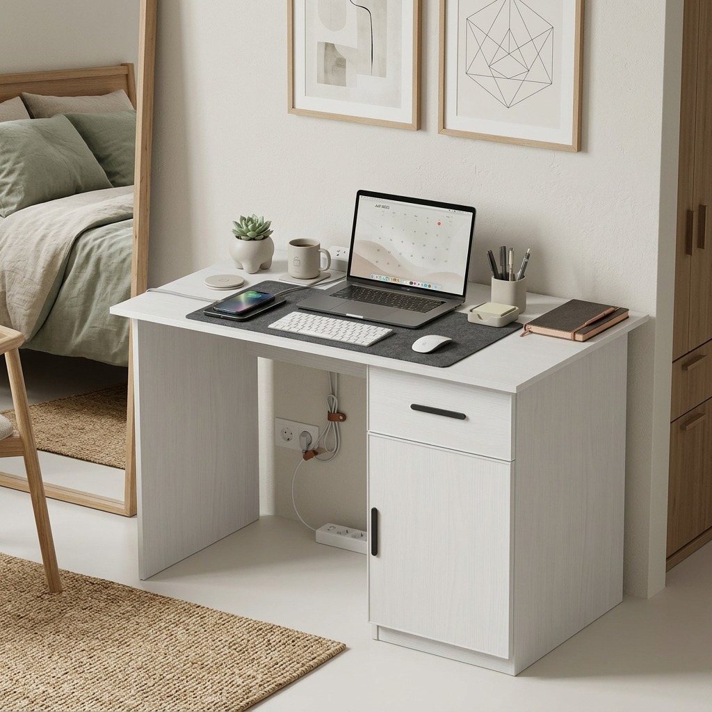 COPENHAGEN DESK - WHITE - SLIM - OVAL BLACK