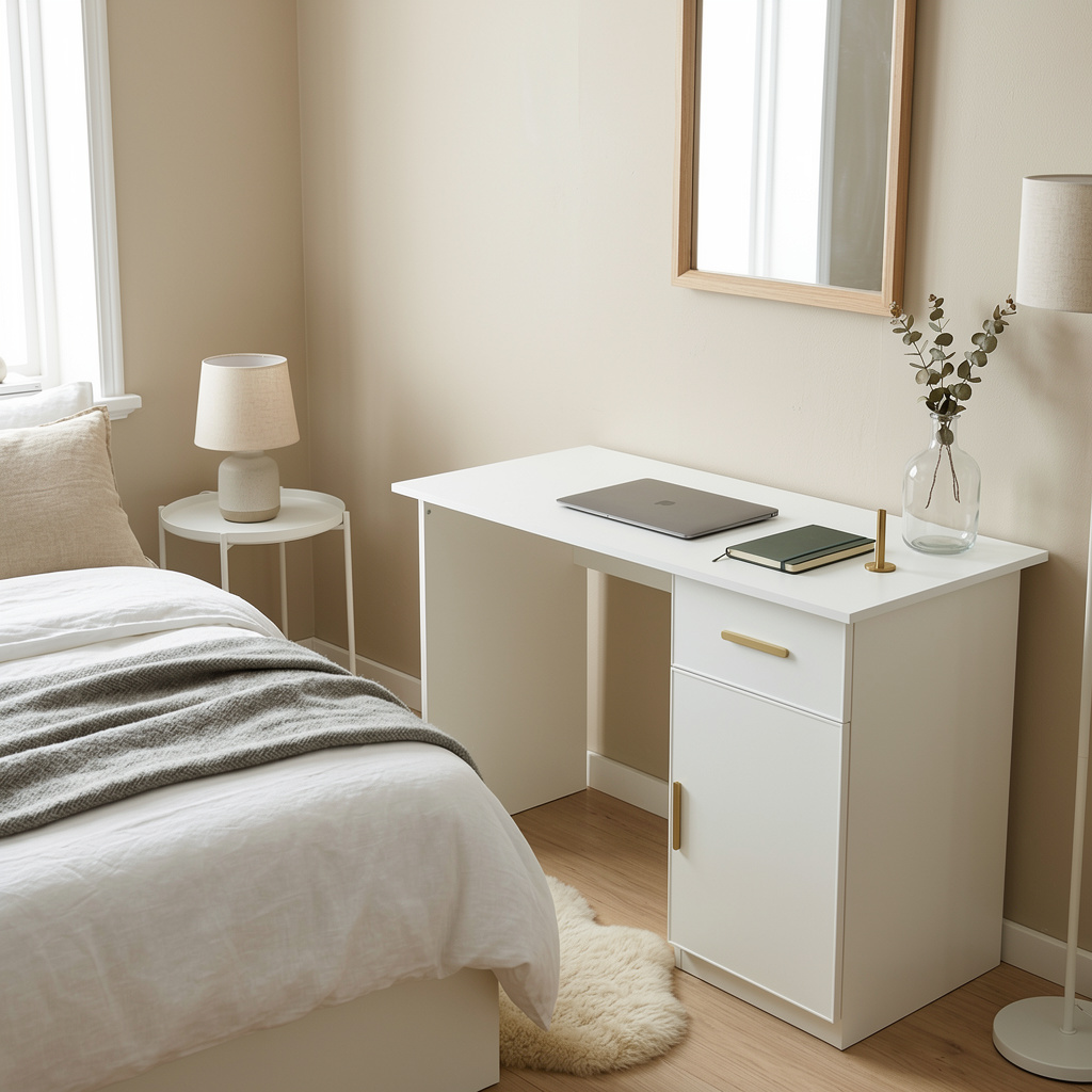 COPENHAGEN DESK - WHITE - SLIM - OVAL BRASS