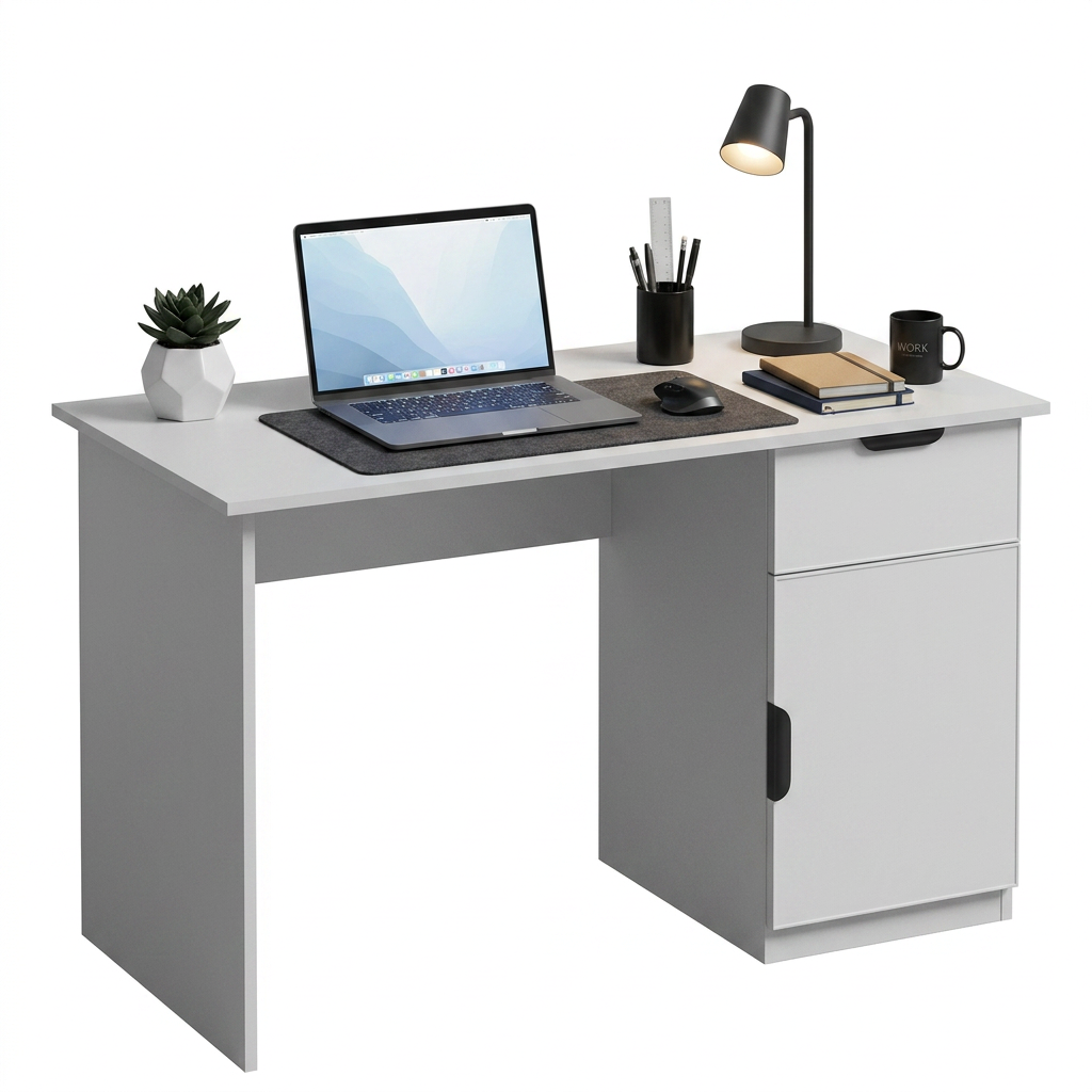 COPENHAGEN DESK - WHITE - SLIM - PULL BLACK