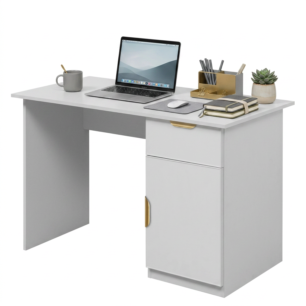 COPENHAGEN DESK - WHITE - SLIM - PULL BRASS