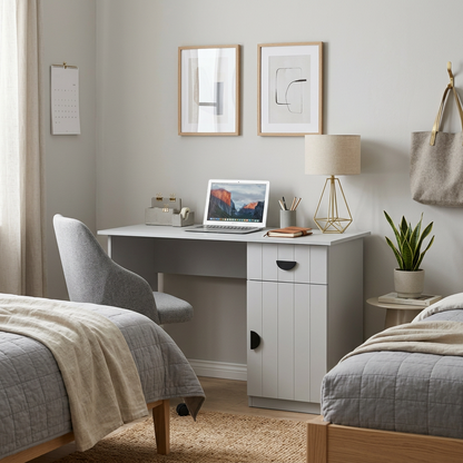 COPENHAGEN DESK - WHITE - VJ PANEL - HALF MOON BLACK