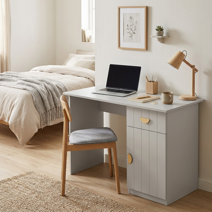 COPENHAGEN DESK - WHITE - VJ PANEL - HALF MOON BRASS