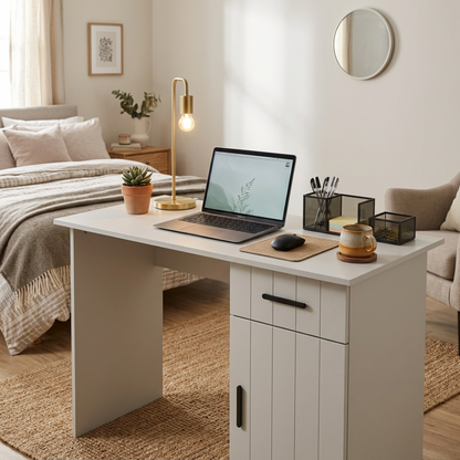 COPENHAGEN DESK - WHITE - VJ PANEL - OVAL BLACK