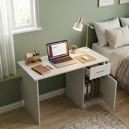 COPENHAGEN DESK - WHITE - VJ PANEL - OVAL BRASS