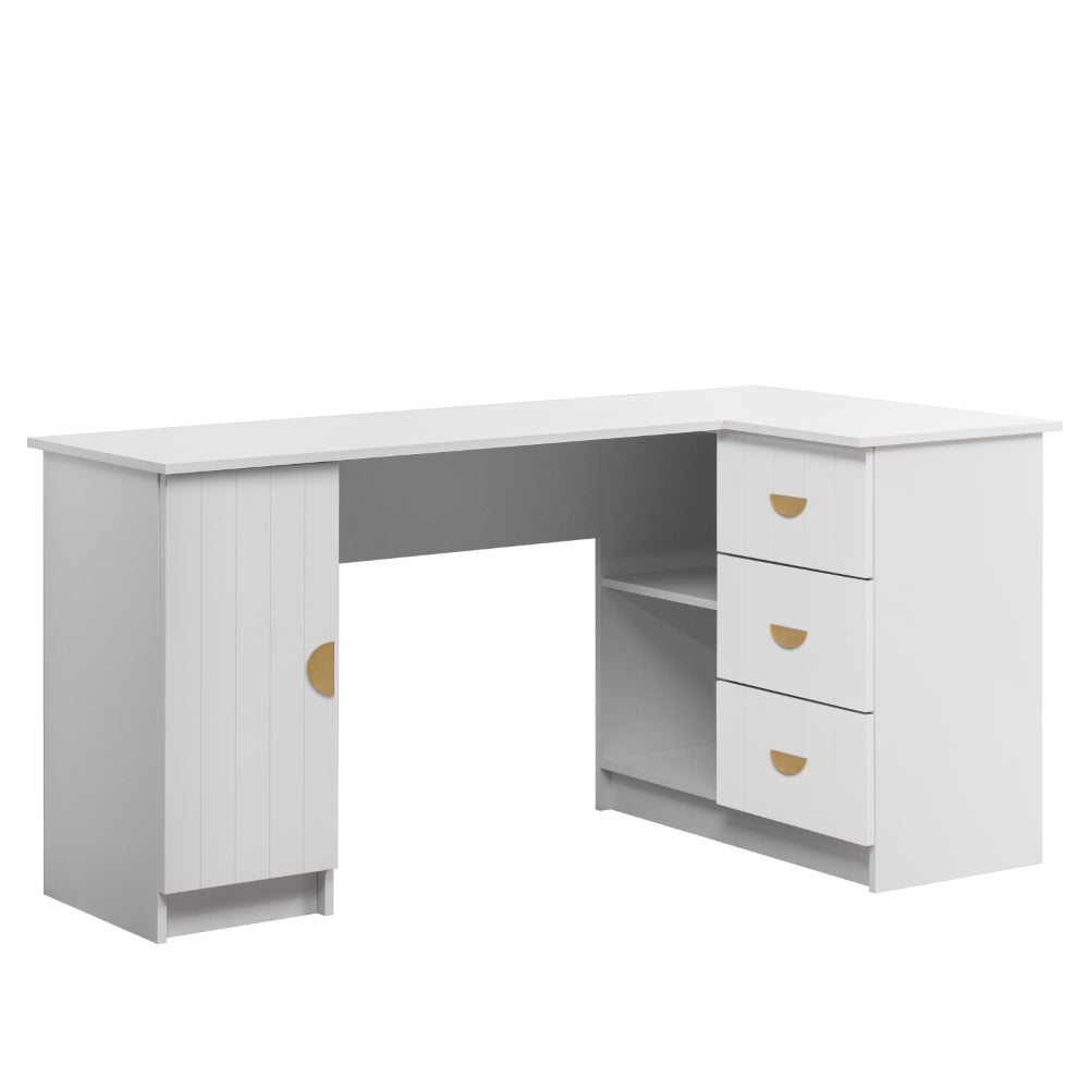 ROME CORNER DESK - WHITE - VJ PANEL - HALF MOON BRASS
