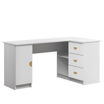 ROME CORNER DESK - WHITE - VJ PANEL - HALF MOON BRASS