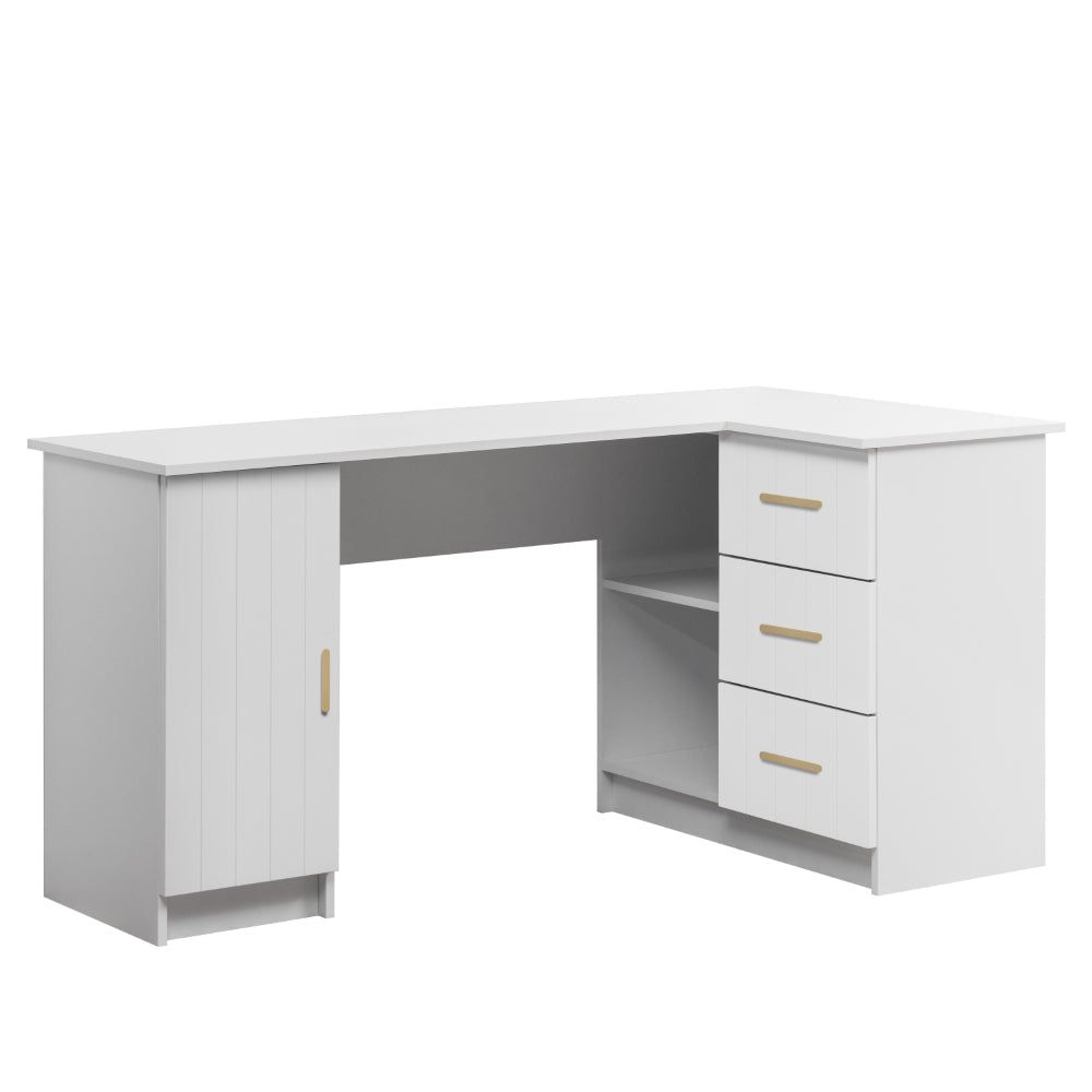 ROME CORNER DESK- WHITE - VJ PANEL - OVAL BRASS