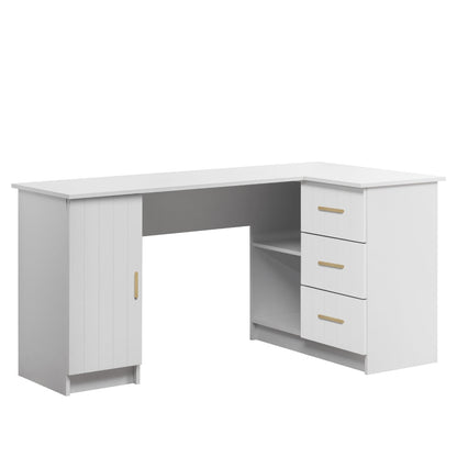ROME CORNER DESK- WHITE - VJ PANEL - OVAL BRASS