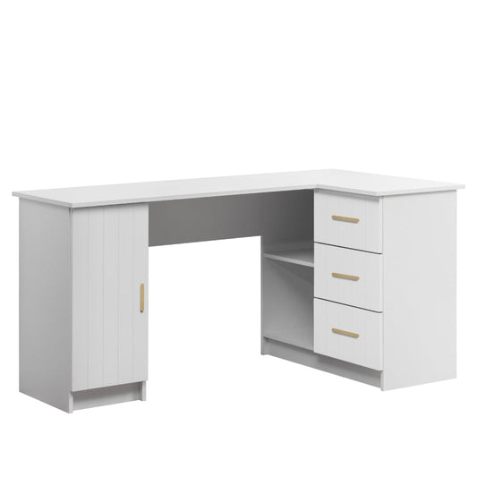 ROME CORNER DESK- WHITE - VJ PANEL - OVAL BRASS