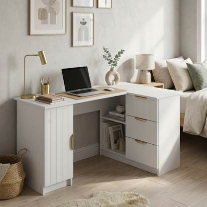 ROME CORNER DESK - WHITE - VJ PANEL - PULL BRASS