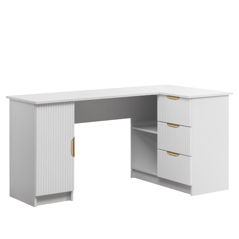 ROME CORNER DESK - WHITE - FLUTED - PULL BRASS