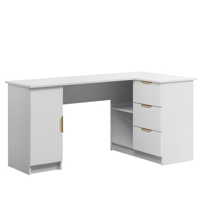 ROME CORNER DESK - WHITE - FLUTED - PULL BRASS