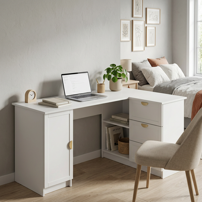 ROME CORNER DESK - WHITE - HAMPTON - HALF MOON BRASS