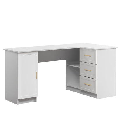 ROME CORNER DESK - WHITE - HAMPTON - OVAL BRASS