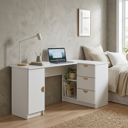ROME CORNER DESK - WHITE - SLIM - HALF MOON BRASS