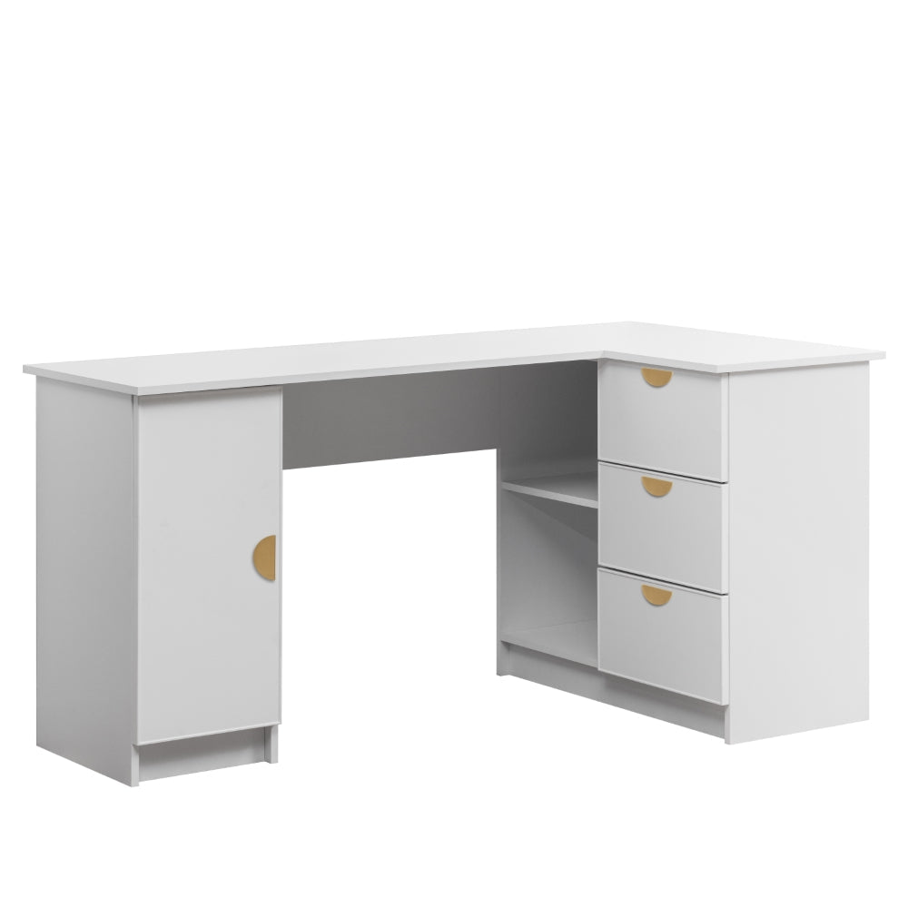 ROME CORNER DESK - WHITE - SLIM - HALF MOON BRASS