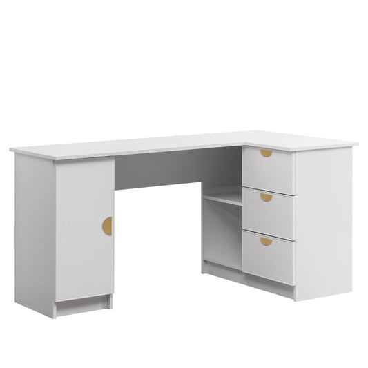 ROME CORNER DESK - WHITE - SLIM - HALF MOON BRASS