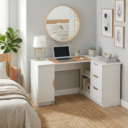 ROME CORNER DESK - WHITE - SLIM - PULL BRASS