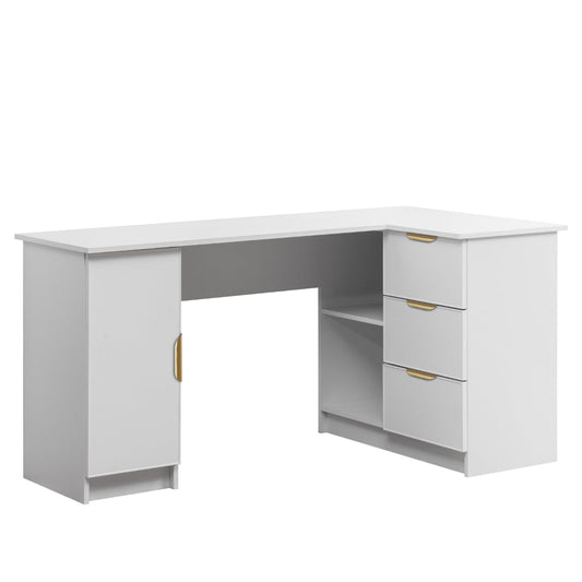ROME CORNER DESK - WHITE - SLIM - PULL BRASS
