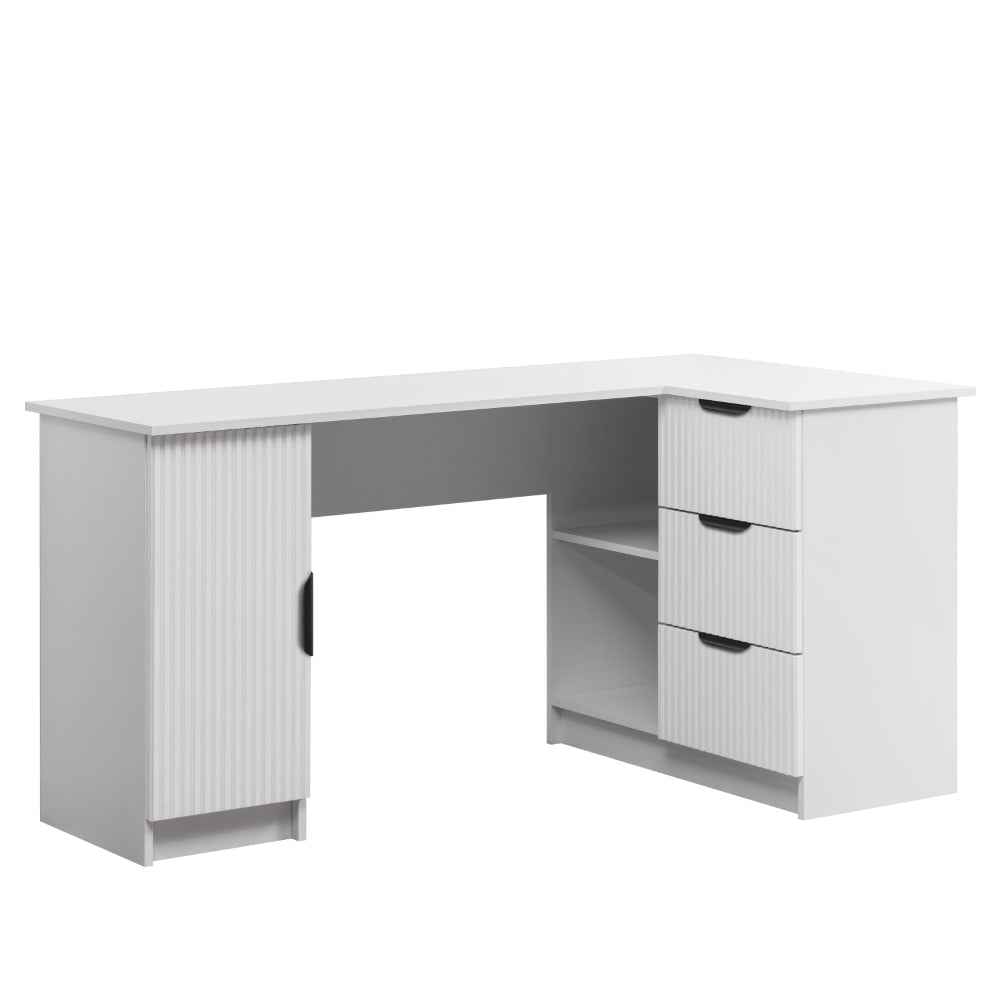 ROME CORNER DESK - WHITE - FLUTED - PULL BLACK