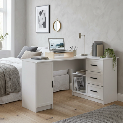 ROME CORNER DESK - WHITE - HAMPTON - OVAL BLACK
