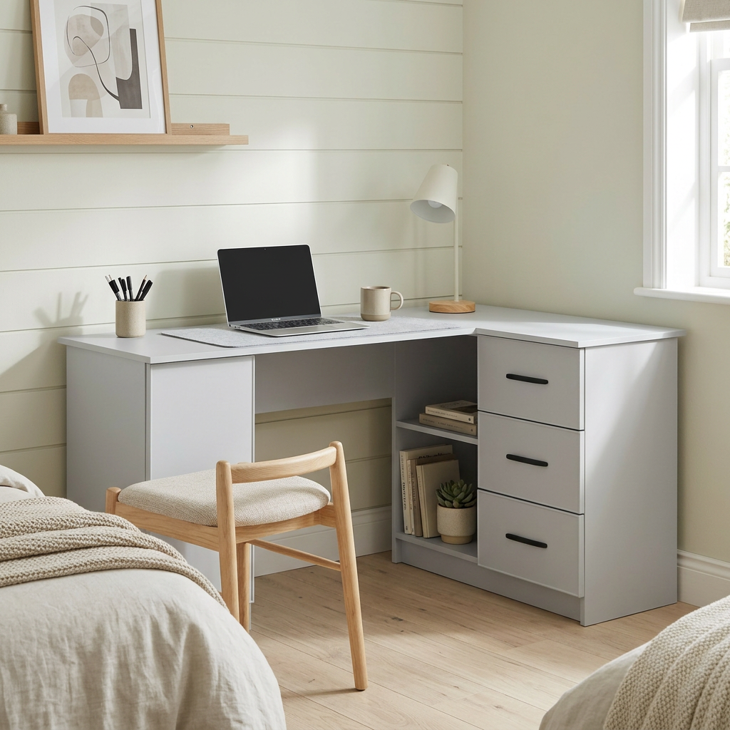 ROME CORNER DESK - WHITE - SLIM - OVAL BLACK
