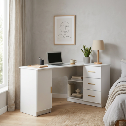 ROME CORNER DESK - WHITE - SLIM - OVAL BRASS
