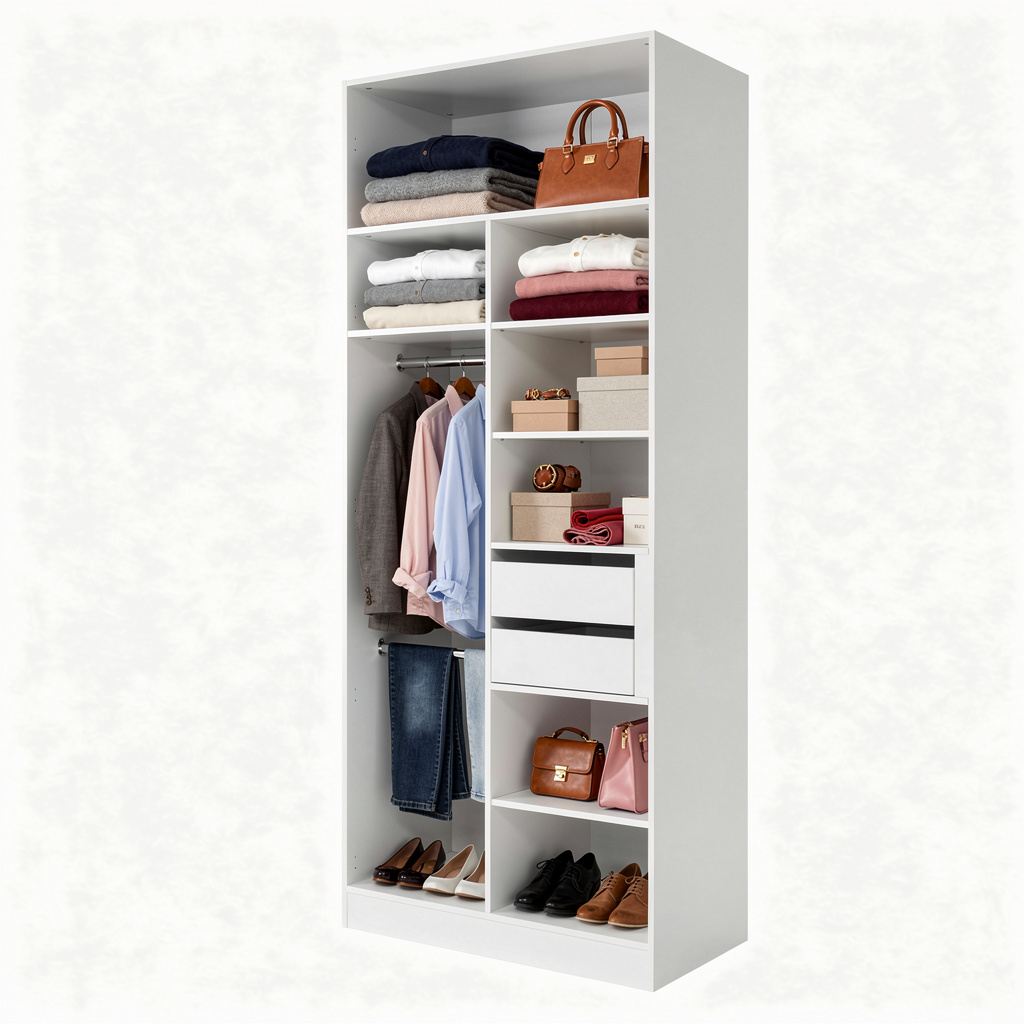 BUDAPEST TWO DOOR HANGING/STORAGE WARDROBE - WHITE - FLUTED - BLACK