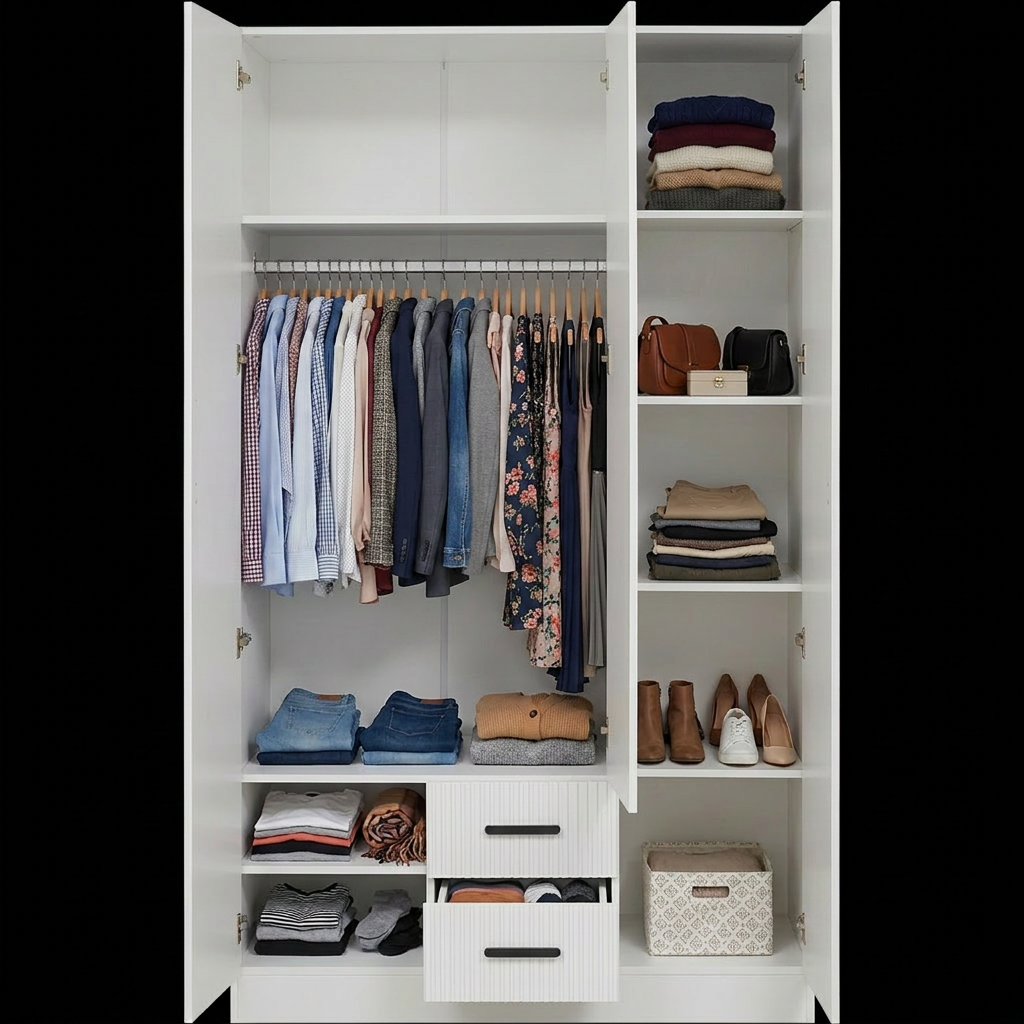 BUDAPEST THREE DOOR WARDROBE - WHITE - FLUTED - BLACK