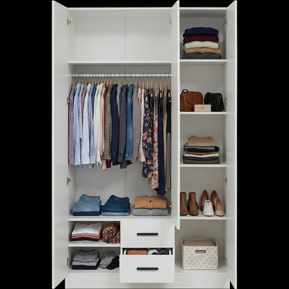 BUDAPEST THREE DOOR WARDROBE - WHITE - FLUTED - BLACK